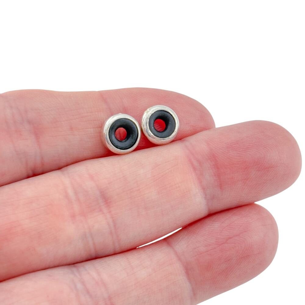 Vintage Sterling Silver 925 Spacer Beads with Black Rubber Centers – Pair